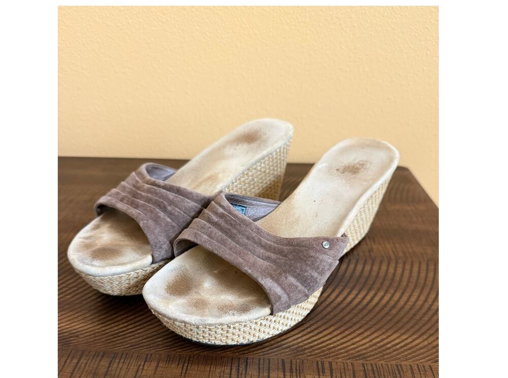 UGG Alvina Chestnut Brown Suede Wedge Slide Sandals Size 8 Comfort Platform